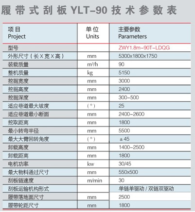 履帶扒渣機技術參數(shù)